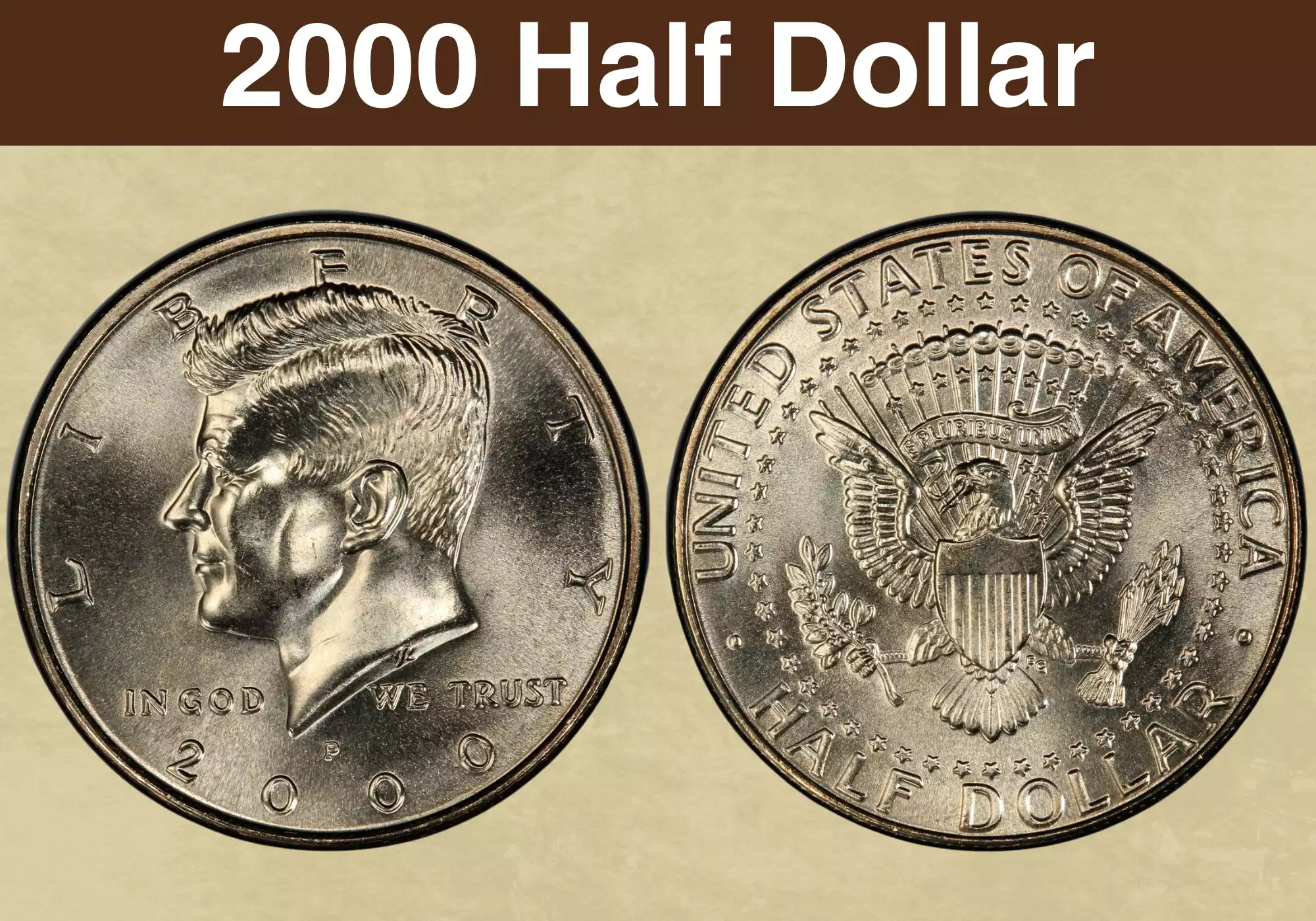 2000 Kennedy half dollar obverse and reverse showing mint luster